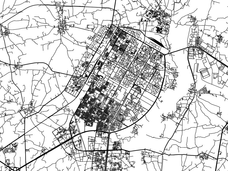 Black and white road map of Gandhinagar India