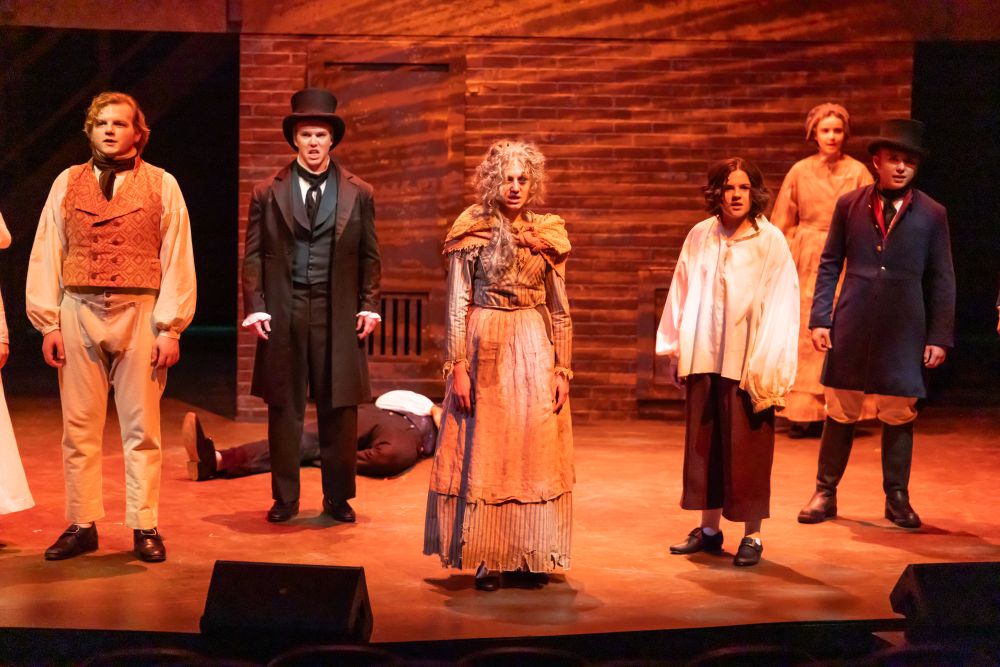 Actors wear different Victorian era clothing to reflect their characters' class status in Sweeney Todd