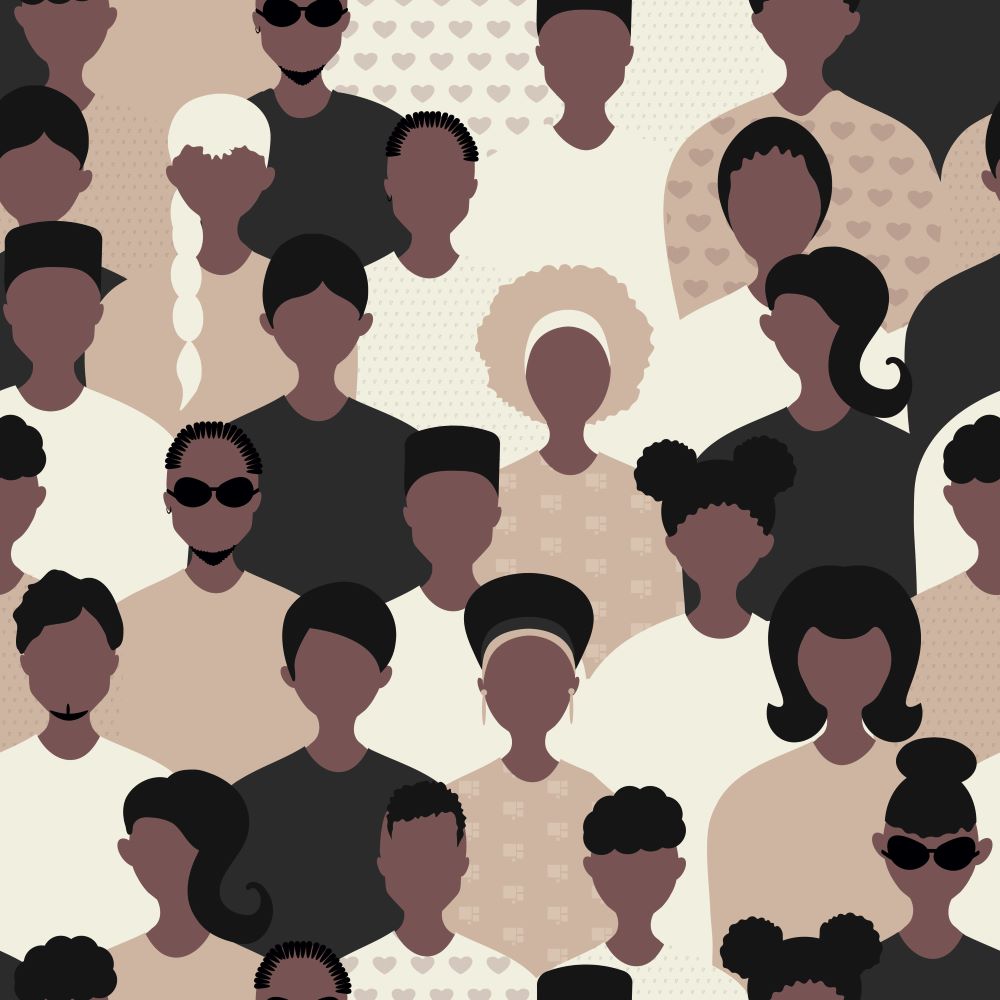 Illustrated silhouettes of Black Americans standing together