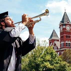 Wilson Childers playing a trumpet 