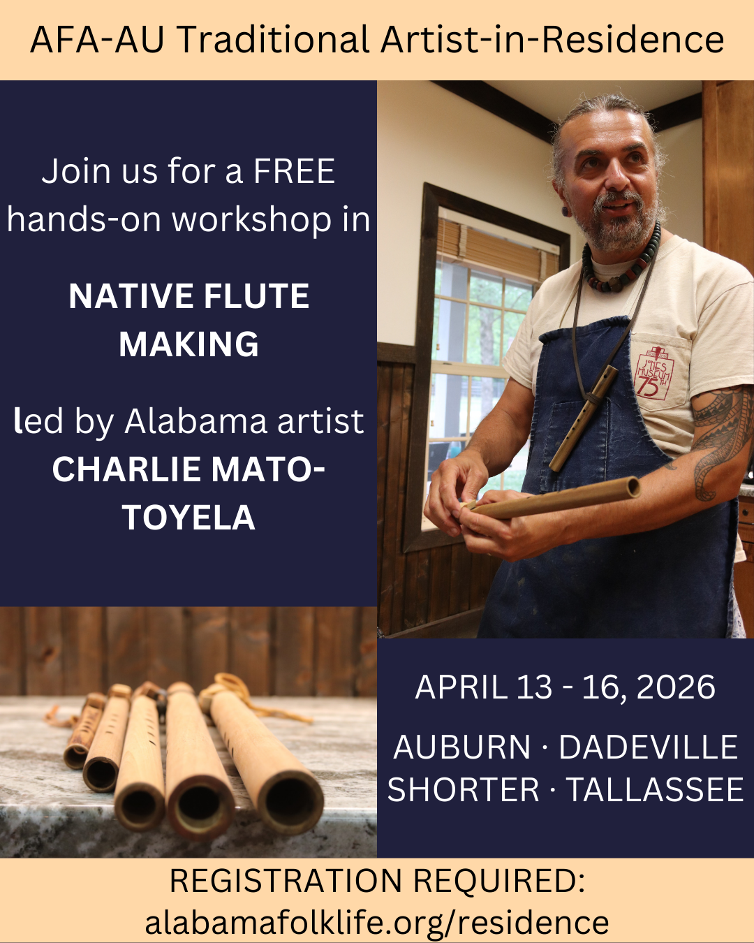 Image with Charlie Mato-Toyela holding a flute