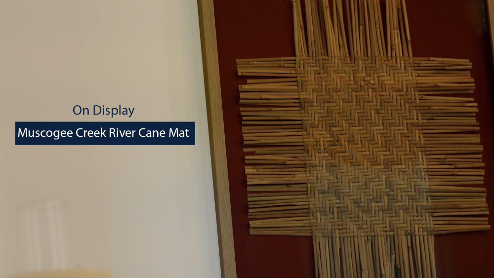 Muscogee Creek river cane mat on display at Pebble Hill