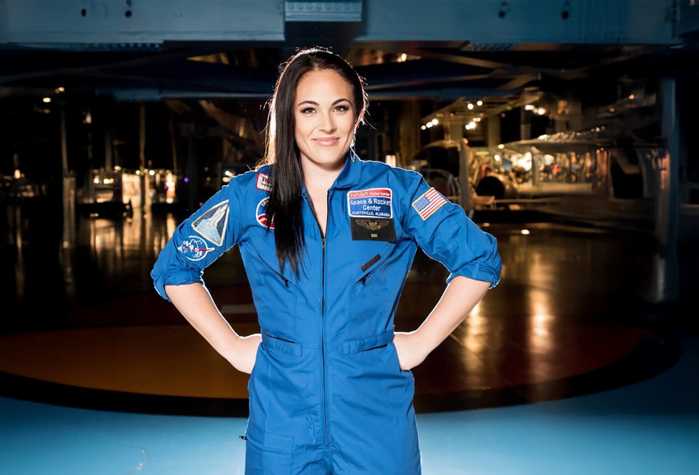 Kiah Erlich wearing a blue flight suit