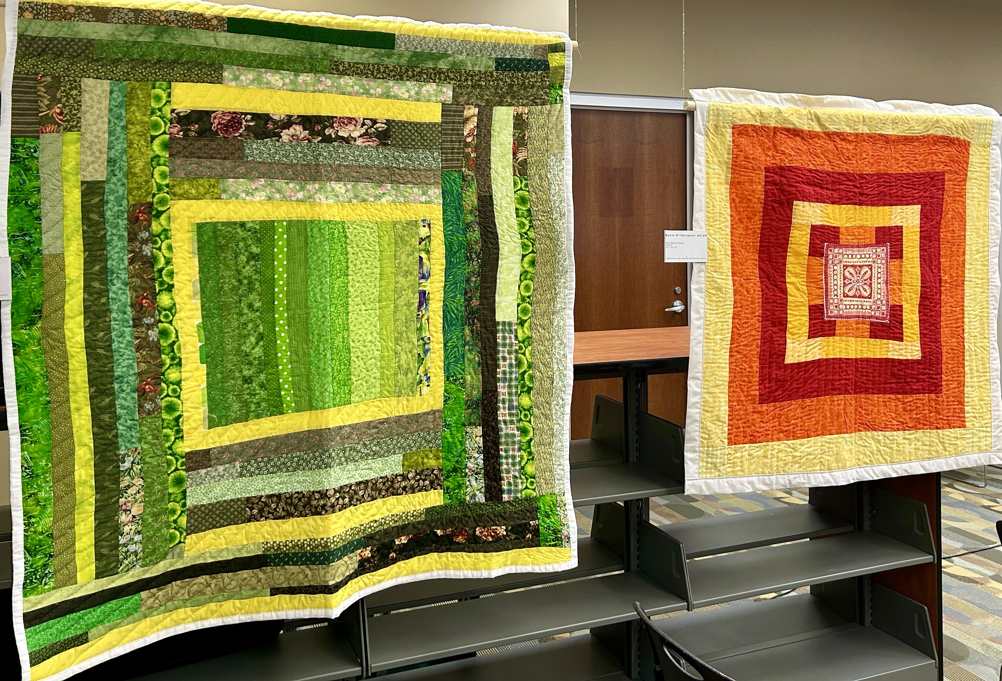 Quilts made by Polly Middleton, left, and Rosie Witherspoon Abram are on display at the Colvin-Feagin Art Exhibit at Alabama State University through July.