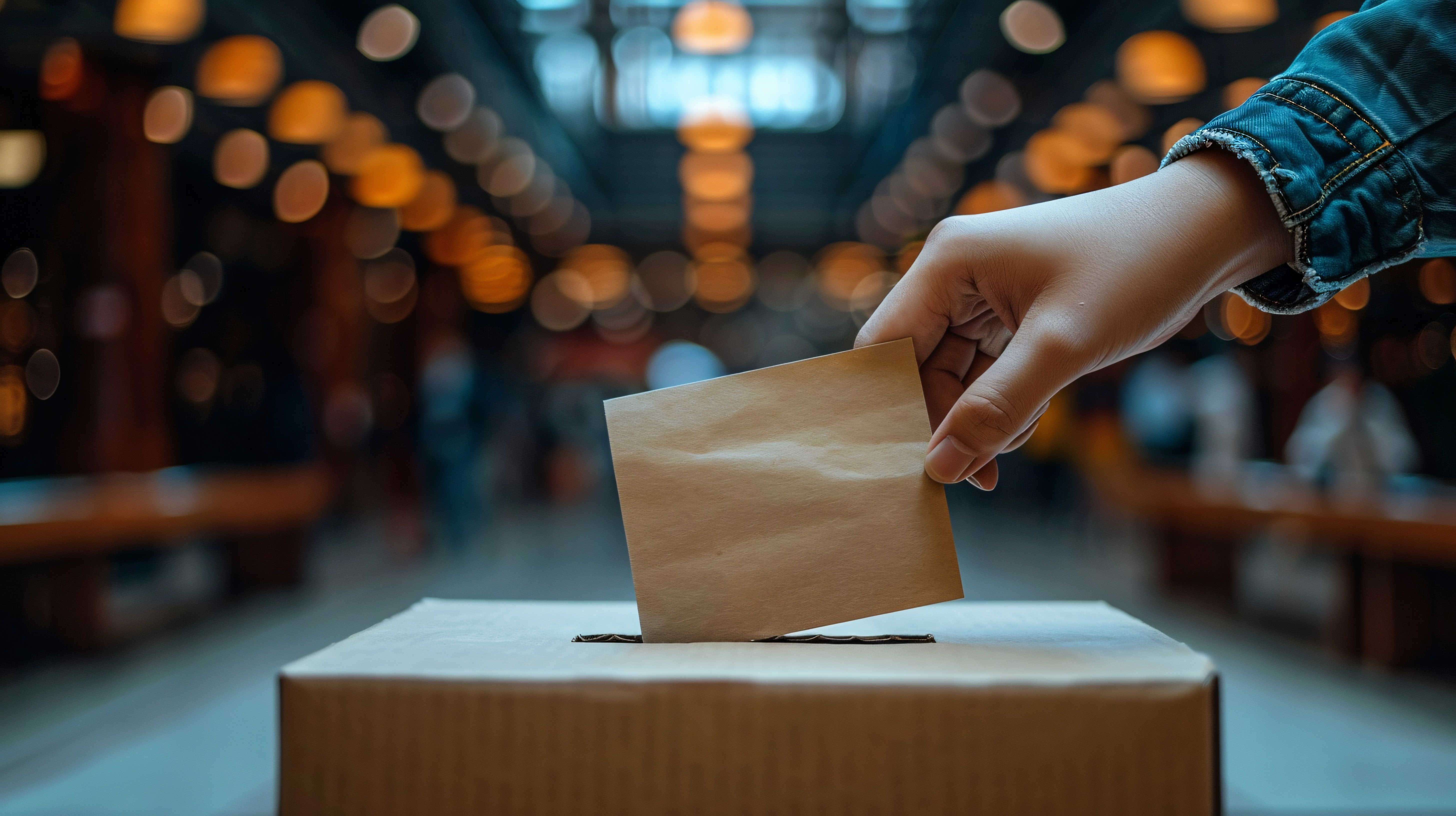 A citizen casting a vote into a polling box during an election.