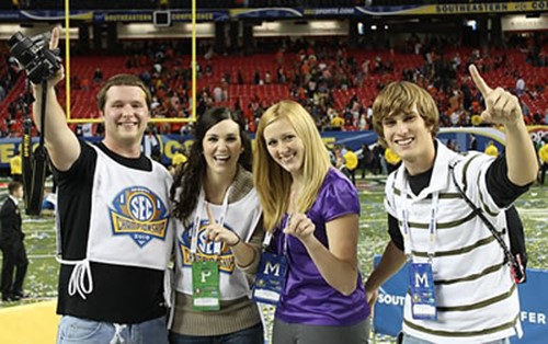 students on a football field