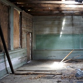 Dilapidated interior of the Tankersley Rosenwald School