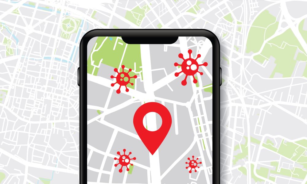 Smartphone showing disease tracking map
