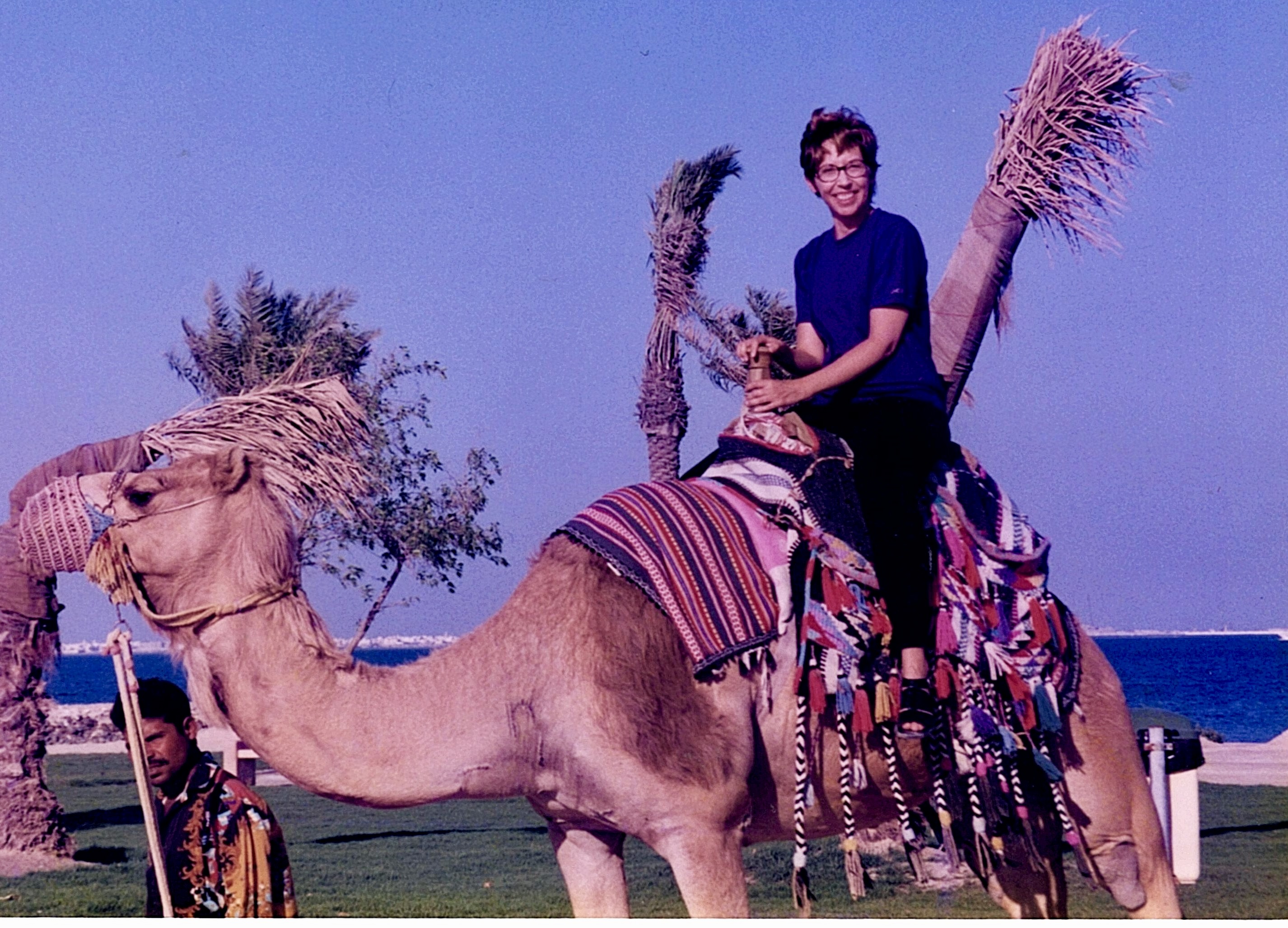 Robin Rowan rides a camel