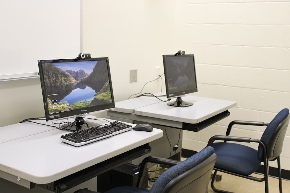 A photo of the computers used in the LUCIA lab for usability testing. 