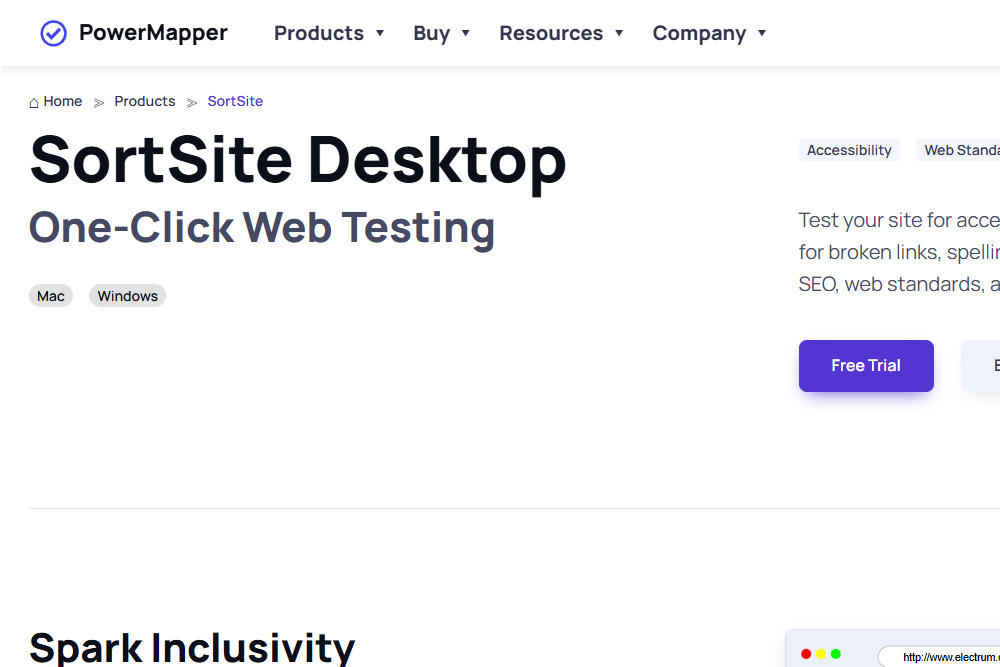 A screenshot of the Sortsite website.