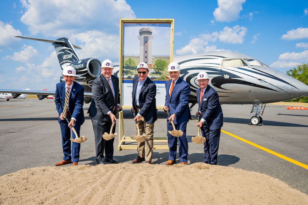Auburn University leadership breaking ground for the air traffic control tower project