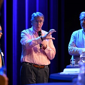 John Morris speaking during a panel at the University of Twente