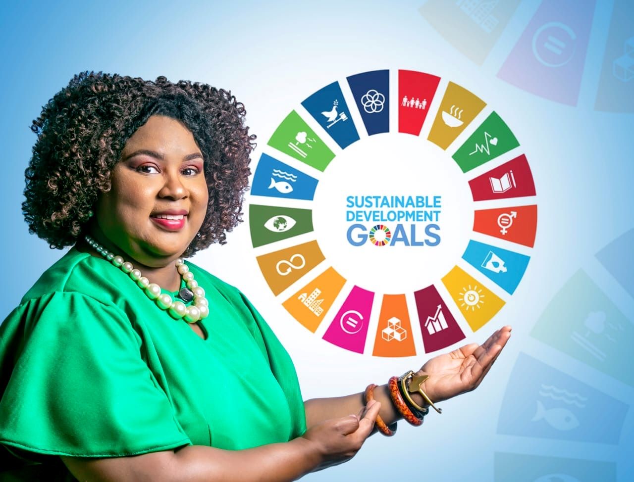 Felicia Tuggle displaying the sustainable development goals