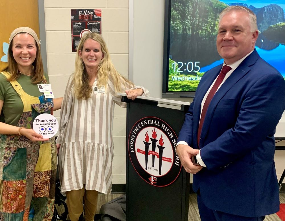 Molly Welch at a speaking event at Forsyth Central High School