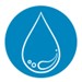 Blue circle with white outlined water drop icon in the center