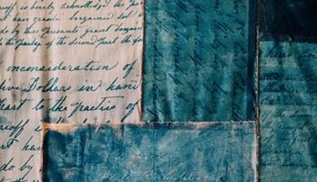 Gaddis and Finkel's sewed cyanotype pieces, stitching pieces of the Wallace Center’s history together