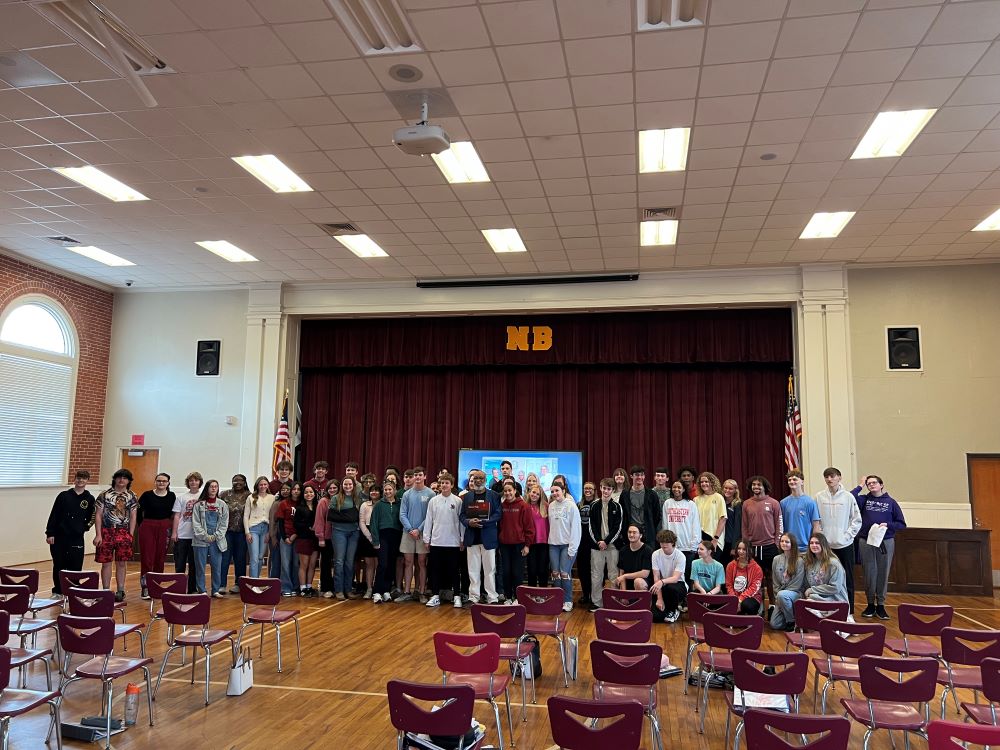Chester Higgins with students at New Brockton High School