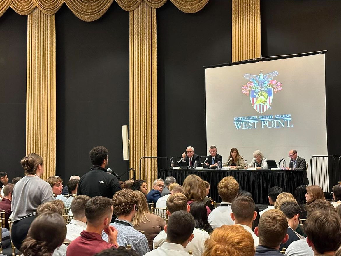 Student asking question to a panel at the Student Conference on U.S. Affairs at West Point