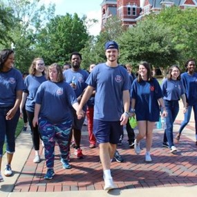 Students walking on campus 