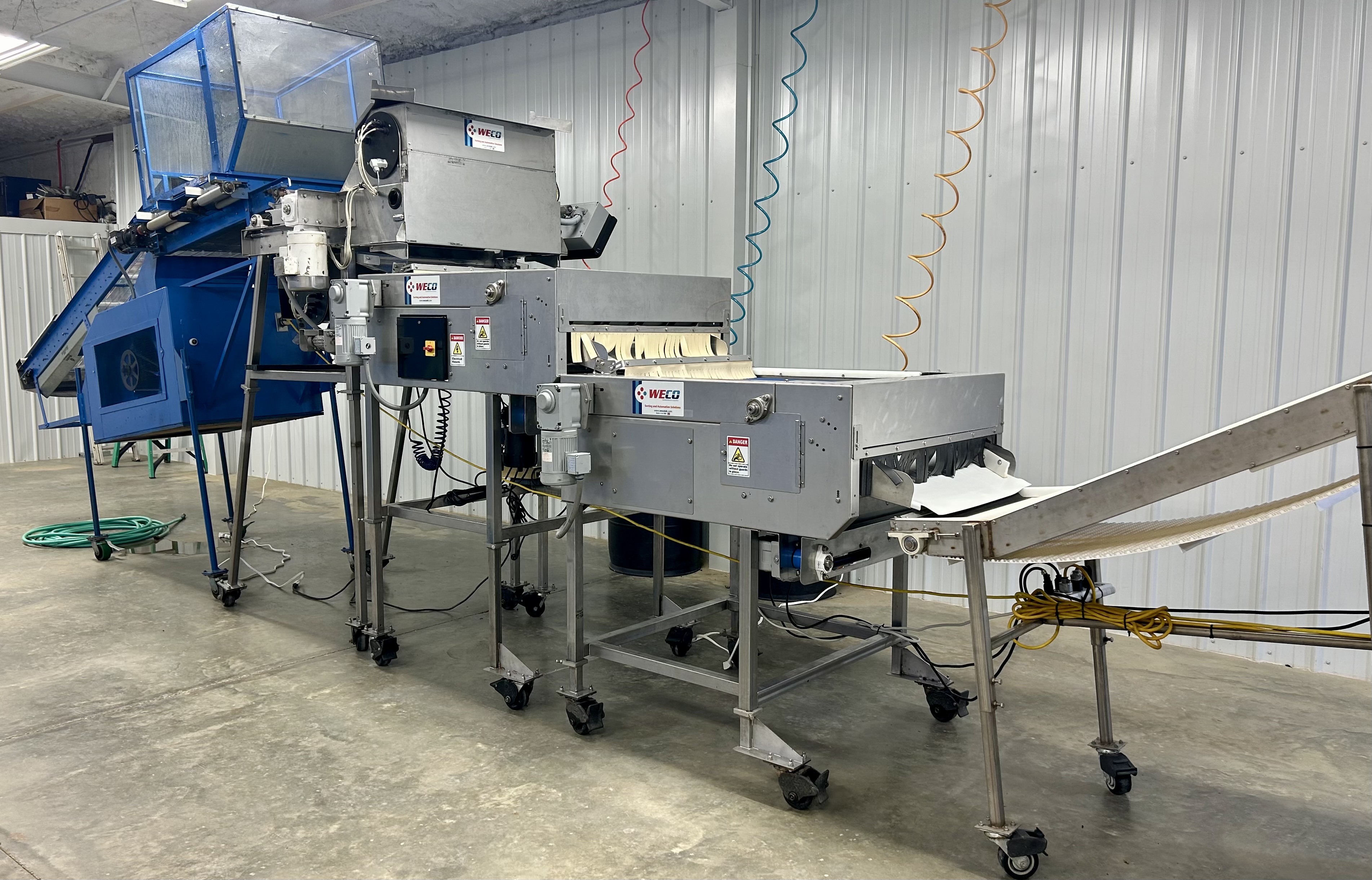 A conveyor belt machine sorts and checks berries before they are packaged.