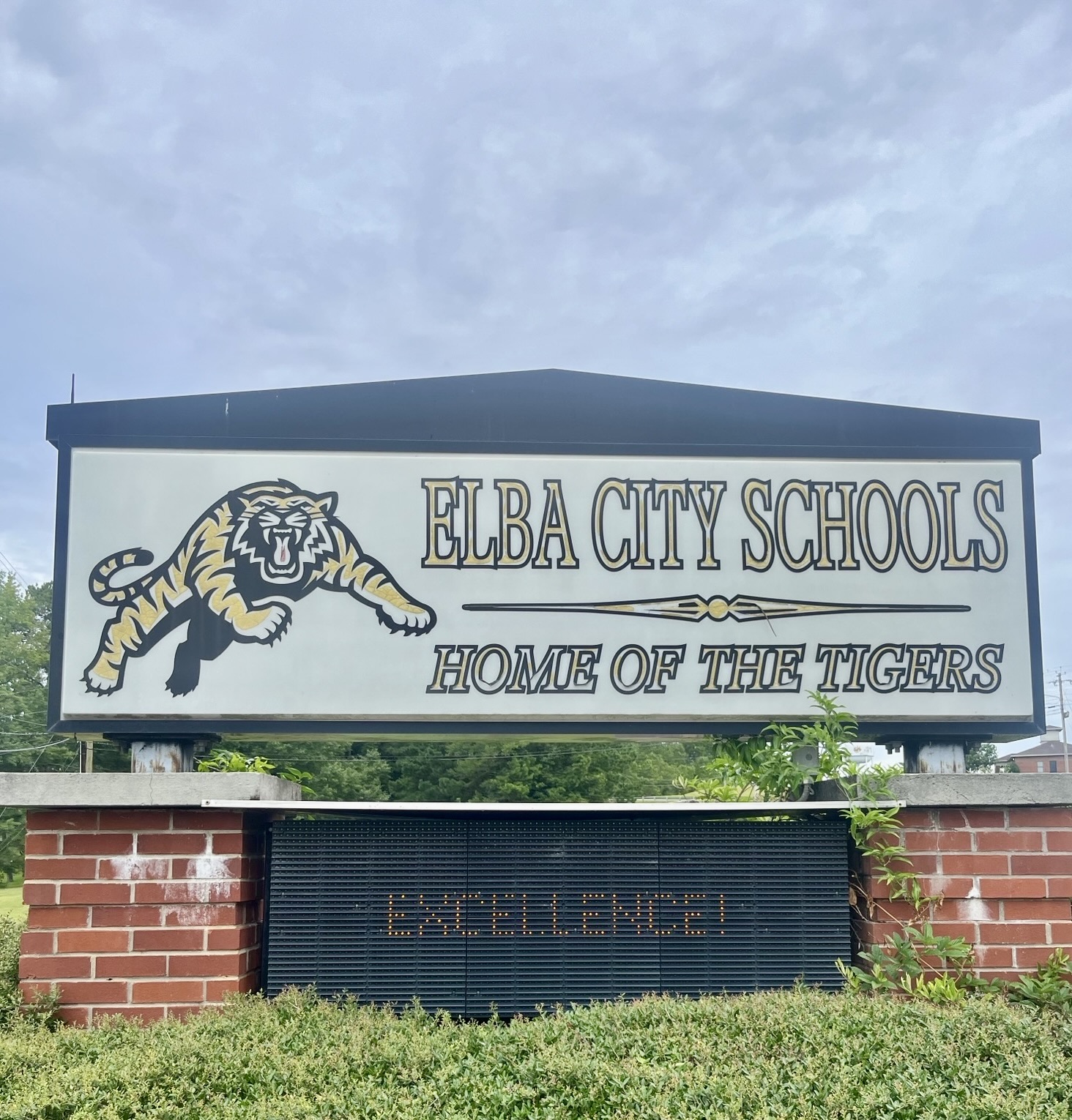 Sign for Elba City School where Alyssa McFarland leads the Kindness Club.