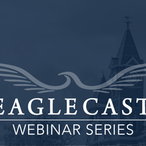 Text that says Eagle Cast Webinar Series on a navy background