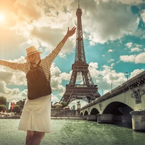 girl looking at Eiffel Tower
