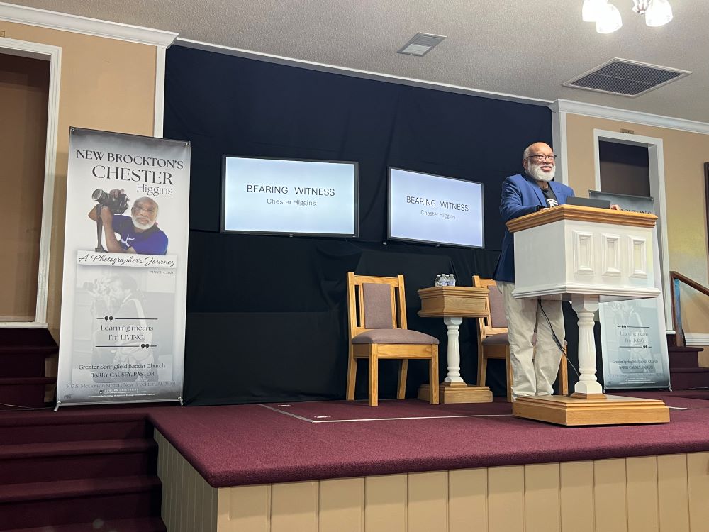 Chester Higgins speaking at Greater Springfield Baptist Church