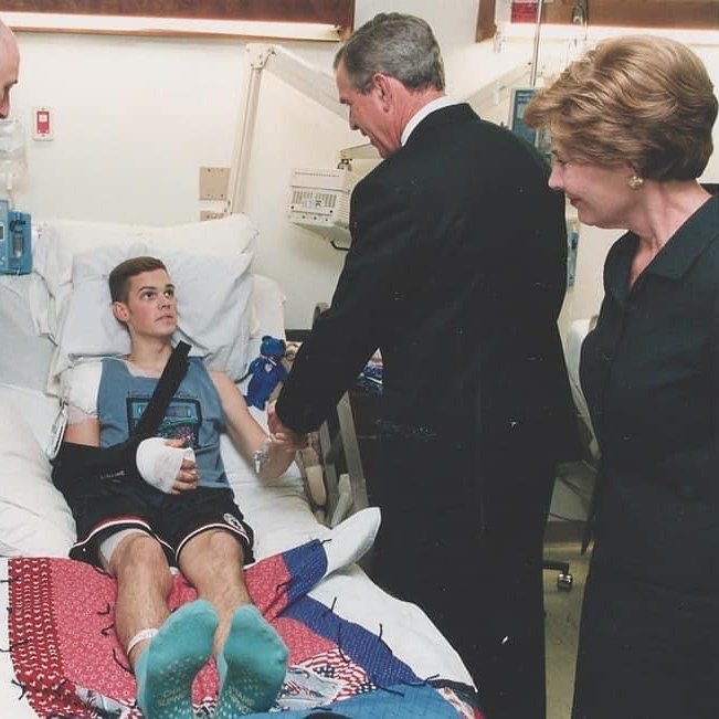 George W. and Laura Bush visiting Todd Rauch in the hospital